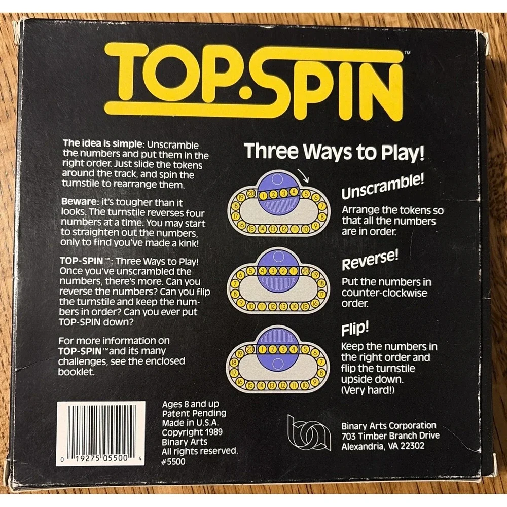 Vintage 1989 Top Spin Puzzle  Numbers Game Toy Binary Arts USA New‎ Open Box